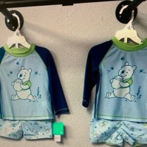 Kids Swim Set with Bear Print - Blue and Green